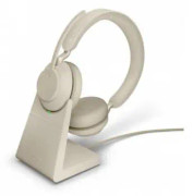 Jabra Evolve2 65 MS Stereo - Headset - på örat - Bluetooth - trådlös - USB-C - ljudisolerande - beige - med laddningsställ - Certifierad för Microsof
