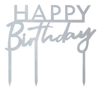 Tårtdekoration i Akryl Happy Birthday Silver