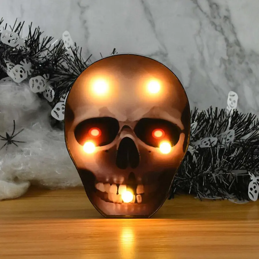 Batteridriven LED Halloween dekorativ bordsskiva design - Vit skalle