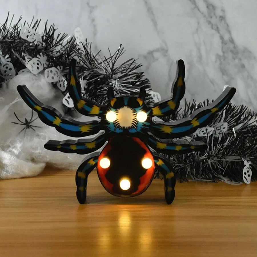 Batteridriven LED Halloween dekorativ bordsskiva design - Blå spindel