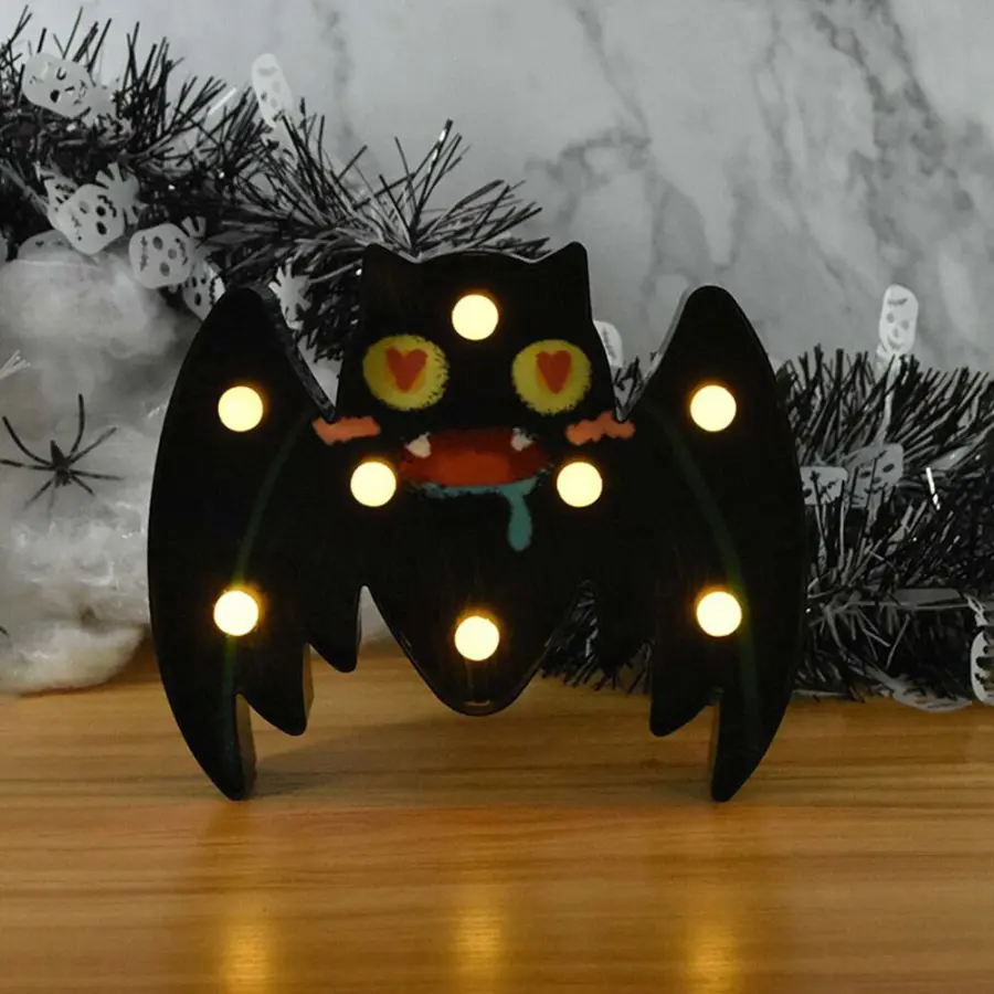 Batteridriven LED Halloween dekorativ bordsskiva design - Färg Bat