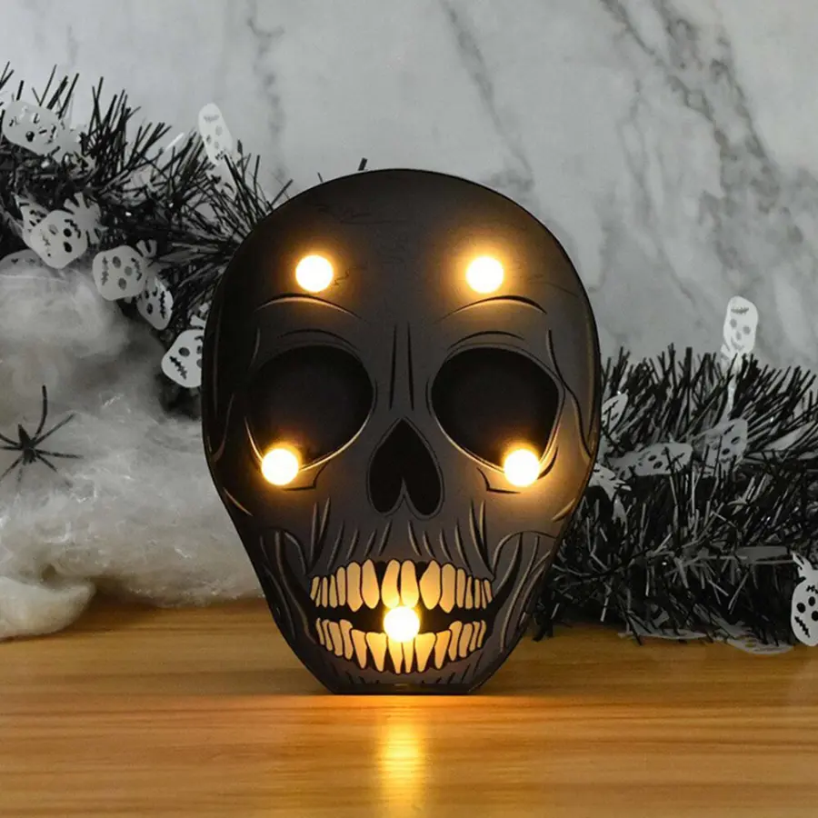 Batteridriven LED Halloween dekorativ bordsskiva design - Blå skalle