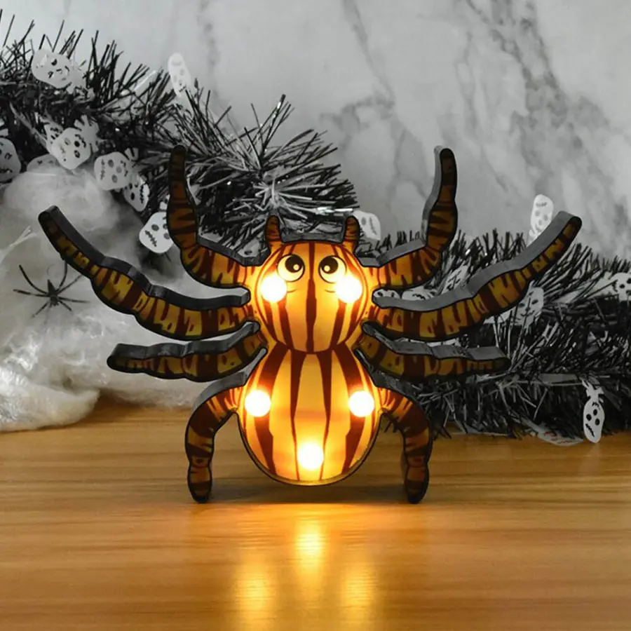 Batteridriven LED Halloween dekorativ bordsskiva design - Gul spindel