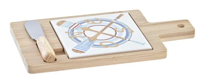 Cheeseboard DKD Home Decor Bamboo Stoneware (21,5 x 11,8 x 1,5 cm) (3 Pieces)