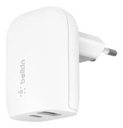 Väggladdare 37W USB-C 3.0 25W + USB 12W Snabbladdning Kompakt Belkin Vit