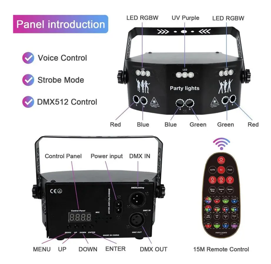 ALIEN 15 EYE RGB Disco DJ Beam Laser Light Projector DMX Remote Strobe Stage Ljuseffekt Xmas Party Holiday Halloween Lights