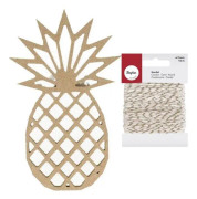 Ananas träsiluett 25 cm + Guld & amp; vitt snöre 15 m