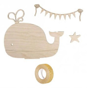 Träsiluett för att anpassa 20 x 16,5 cm Whale + guld glitter maskeringstejp 5 m