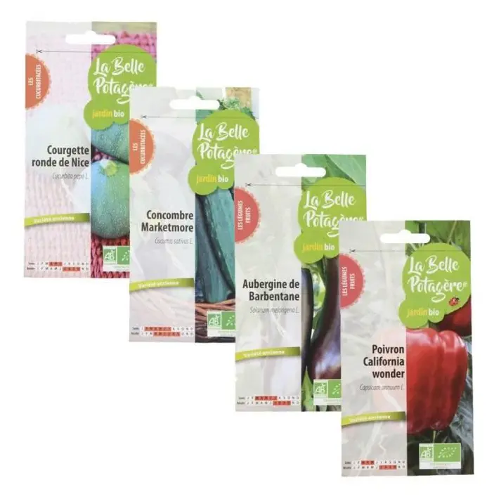 4 paket frön för sådd - zucchini, gurka, aubergine, peppar