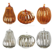 Glass Pumpkin LED Light Glowing Delicate Halloween Decorative Nightlight Party Supplies for Thanksgiving Halloween Decorations