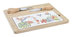 Cheeseboard DKD Home Decor Multicolour Bamboo Stoneware Tropical (24,5 x 20 x 1,2 cm) (4 Pieces)