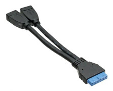 InLine USB3.0 adapterkabel - 2x uttag A - > stiftkontakt 19pol. - 15 cm (33445I)