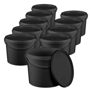 Hink med lock 3l svart - livsmedelssäker, stabil, lufttät - plasthink med handtag - tom, 10 stycken 3 liter