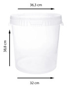 Hink med lock 100x 30l transparent - livsmedelssäker, stabil, lufttät, läckagesäker, luktfri - förvaringsbehållare av plast, med handtag - tom, 100 st