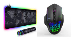 Gamingpaket musmatta och mus. Gaming Musmatta LED XXL Världskarta + X11 Pro Gaming Mus Trådlös