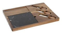 Ostbricka DKD Home Decor Svart Brun Marmor Akaciaträ (36 x 27 x 2 cm)