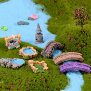 Minifyr, vatten, brunnbro, statyetter, miniatyr, hantverksfe-trädgårdsgåva - torka väl