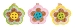 Klämma DKD Home Decor Dekoration Filthatt Trä Blomster (6 pcs) (4 x 10 x 10 cm)