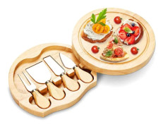 Trälåda Rund Ostkniv Set Bambu Skärbräda Ostbräda (22cm)