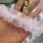 Veckad elastisk chiffong voile spets volang kant band tyg guipur klänning sömnad hantverk