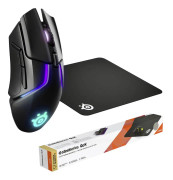 Steelseries Rival 650 Wireless, Qck Large Bundle Trådløs og ergonomisk gaming-mus Kabelfri Optisk Sort 7 Knapper 12000 dpi Ergonomisk korrekt, Belyst