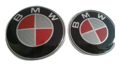 Carbon Fibre Red Rot/White BMW Hood Bonnet Hatta Badge Emblem 82mm