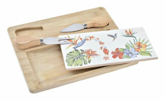 Ostbricka DKD Home Decor Bambu Stengods Multicolour 4 Delar Tropiskt Rektangulär 24,5 x 20 x 1,2 cm