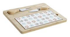 Snacksbricka DKD Home Decor Multicolour Bambu Stengods 4 Delar (24,5 x 20 x 1,2 cm)