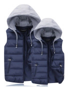 herr dam dunjacka ytterkläder västar puffer jacka casual huva kappa dragkedja upp quiltad jacka med fickor marinblå #8794838
