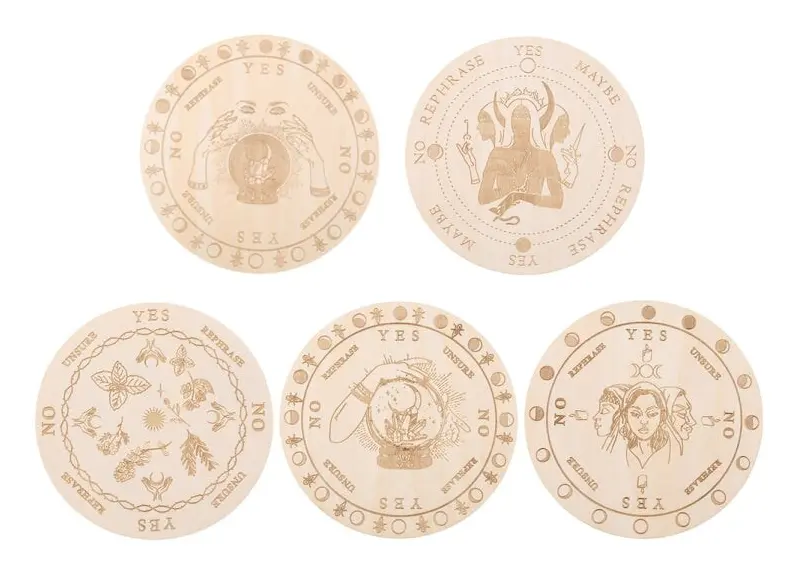 2 PCS Carving Pattern Round Wood Craft Ouija Board 15cm(7)