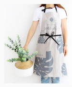 2 PCS Leaf Pattern Cotton Apron Baking Work Clothes(Gray Broadleaf)