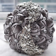 Wedding Holding Flowers Bridal Bouquet Accessories Bridesmaid Rhinestone Party Wedding Decoration Supplies(Grey)