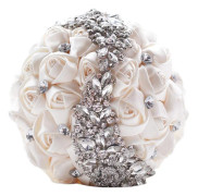 Wedding Holding Flowers Bridal Bouquet Accessories Bridesmaid Rhinestone Party Wedding Decoration Supplies(White)