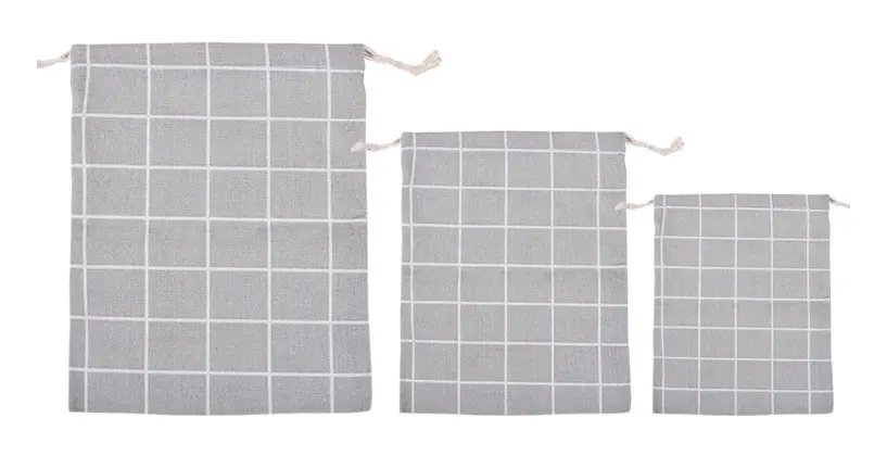 Cotton Linen Drawstring Pocket Sundries Storage Bag, Specification: Small+Medium+Large(Gray Lattice)