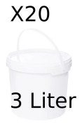 Hink med lock 20x 3l vit - livsmedelssäker, stabil, lufttät - plasthink med handtag - tom, 20 stycken vardera 3 liter