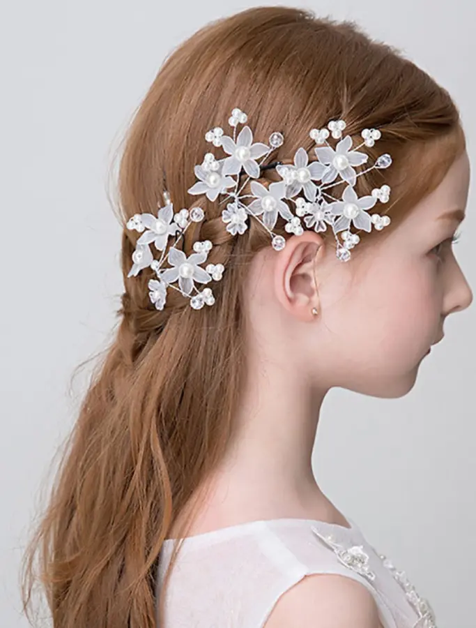 Retro Ljuv Oäkta pärla / Bergkristall / Legering Huvudbonad / Hårsticka / Hårtillbehör med Pärlimitation / Kristall / Strass / Blomma 4 delar Bröllop