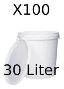 Hink med lock 100x 30l vit - livsmedelssäker, stabil, lufttät, läckagesäker - förvaringsbehållare i plast, med handtag – 100 stycken vardera 30 liter