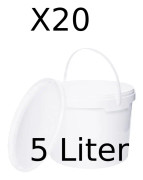 Hink med lock 20x 5l vit - livsmedelssäker, stabil, lufttät, läckagesäker – förvaringsbehållare, med handtag - 20 stycken 5 liter per styck.