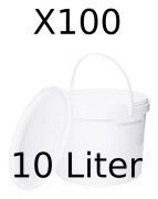 Hink med lock 100x 10l vit - livsmedelssäker, stabil, lufttät, läckagesäker - förvaringsbehållare, med handtag – 100 stycken vardera 10 liter