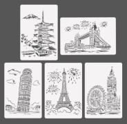 10 PCS 1 Paris Tower Construction Series Painting Template Theme City A4 Label Template