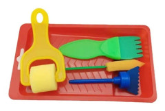 5 Packs Children Sponge Stamp Painting Brush Tray Graffiti Painting Tools(Red Tray)