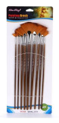 ZHU TING 9 PCS / Set Wooden Pole Fan-Shaped Nylon Hair Paintbrush Gouache Watercolor Acrylic Oil Painting Fishtail