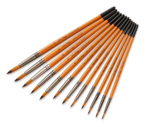 ZHU TING 12 PCS / Set Short Wooden Pole Nylon Hair Watercolor Hook Line Brush Nail Oil Painting Stroke Brush