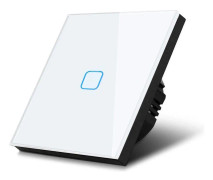 Maclean light touch switch, single, glass, white with square backlight button, 86x86mm, MCE701W