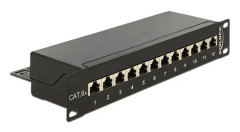 Premium CAT6a Gigabit 10'' Patch Panel 1U med 12 portar - skärmad / svart