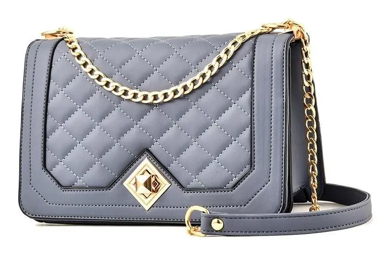 6382 One-shoulder Diagonal Rhombus Chain Bag(Light Grey)