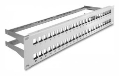 Delock - Patch panel (dummy plate) - with strain relief - rack mountable - gray - 2U - 48.3 cm (19") - 48 ports