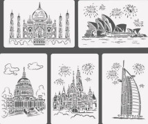 2 Sets Sailing Line(5PCS / Set) Construction Series Painting Template Theme City A4 Label Template