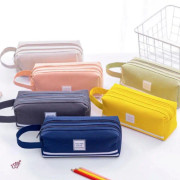 3 PCS Double Layer Large Capacity Oxford Cloth Stationery Bag, Color: Beige