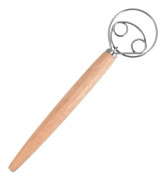 2 PCS 13 Inch Oak Handle Flour Mixer Dough Stainless Steel Mixing Rod Coil Whisk Double Circle Agitator